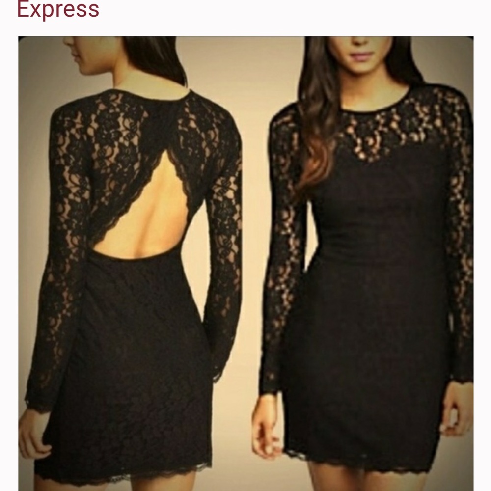 Express Open Back Black Lace Mini Dress